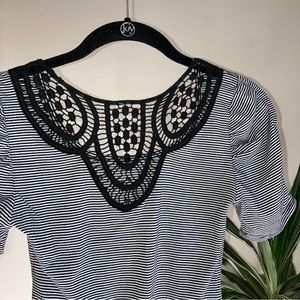 Girly Goth Stripped Shirt with Black Lace Back and Cropped Sleeves